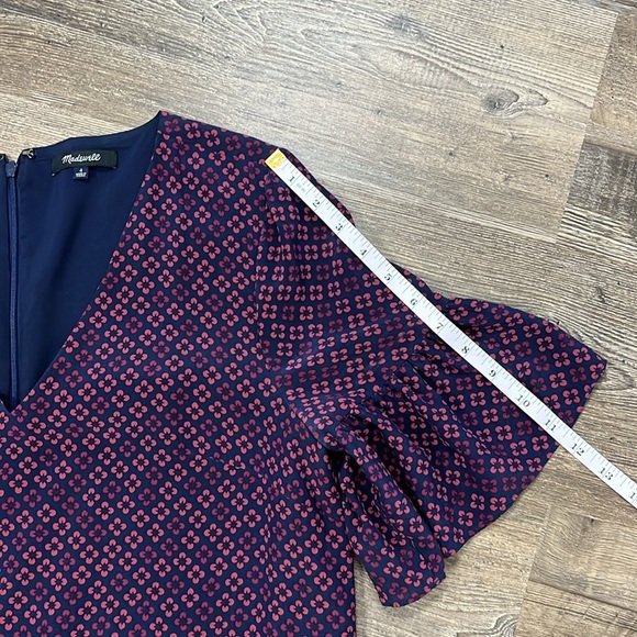 Madewell Silk Painted Clover Mini Shift Mod Dress Sz 4 Retro Short Bell Sleeve - Picture 10 of 13